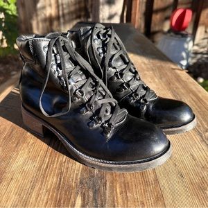 black leather lace up boots